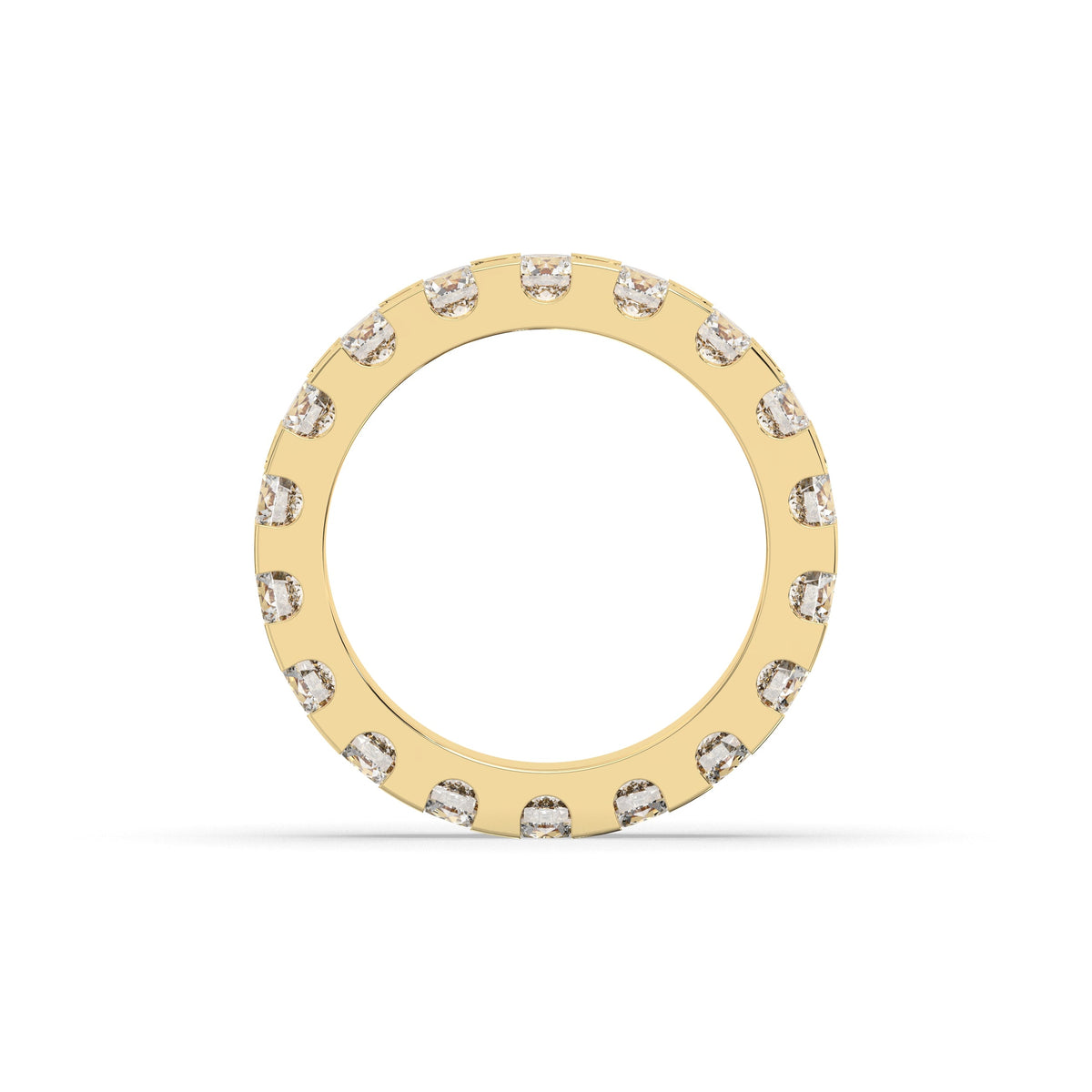 Melina round lab-grown diamond eternity wedding band in 750 yellow gold, top view 