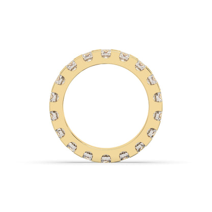 Melina round lab-grown diamond eternity wedding band in 750 yellow gold, top view 