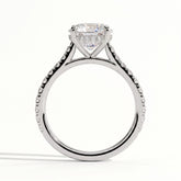 Round lab-grown diamond halo engagement ring in 14K (585) white gold, side profile 