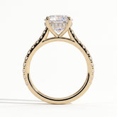 Round lab-grown diamond halo engagement ring in 18K (750) yellow gold, side profile 