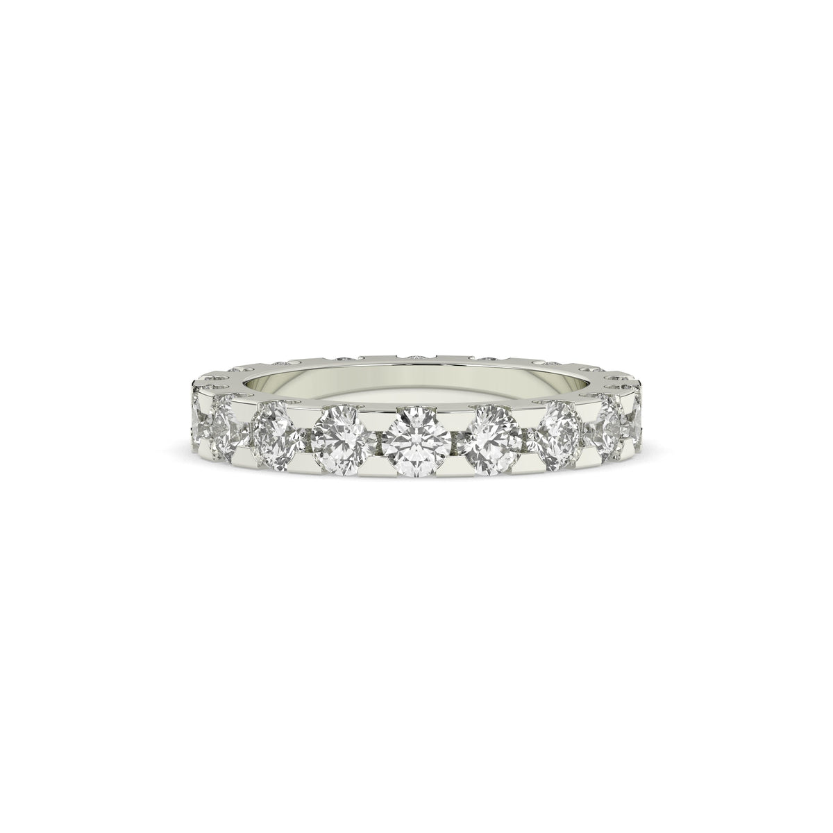 Melina round lab-grown diamond eternity wedding band in 750 white gold, front view 