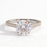 Round lab-grown diamond halo engagement ring in 18K (750) white gold, front view 
