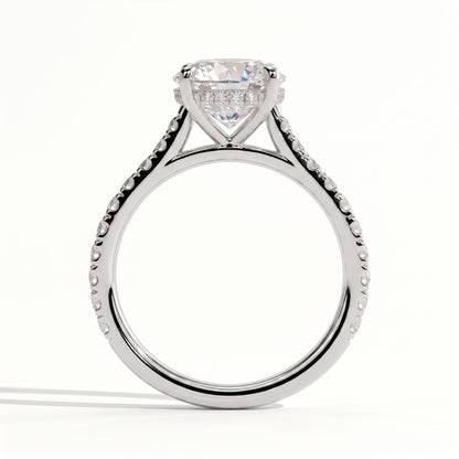 Round lab-grown diamond halo engagement ring in 950 platinum, side profile 
