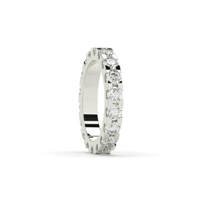 Melina round lab-grown diamond eternity wedding band in 750 white gold, side view 