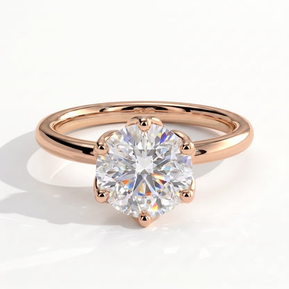 Round lab-grown diamond solitaire engagement ring in 14K (585) rose gold, front view 