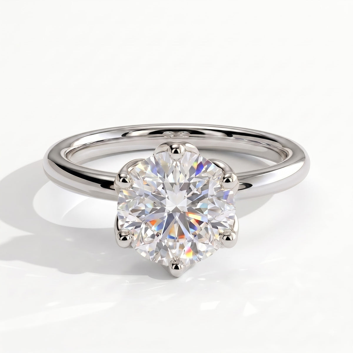 Round lab-grown diamond solitaire engagement ring in 14K (585) white gold, front view 
