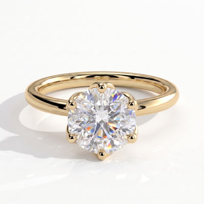 Round lab-grown diamond solitaire engagement ring in 18K (750) yellow gold, front view 