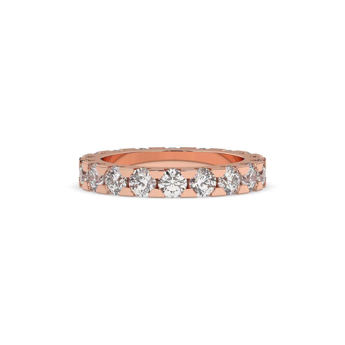 Melina round lab-grown diamond eternity wedding band in 750 rose gold, front view 