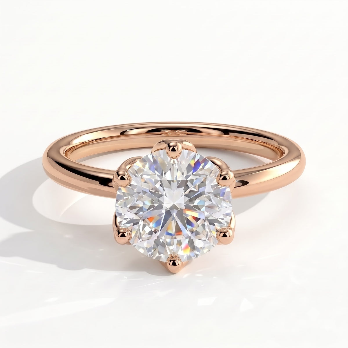 Round lab-grown diamond solitaire engagement ring in 18K (750) rose gold, front view 