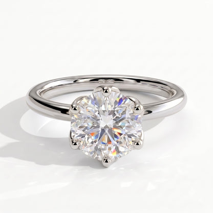 Round lab-grown diamond solitaire engagement ring in 950 platinum, front view 