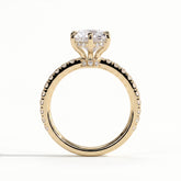 Round lab-grown diamond halo engagement ring in 14K (585) yellow gold, side profile 