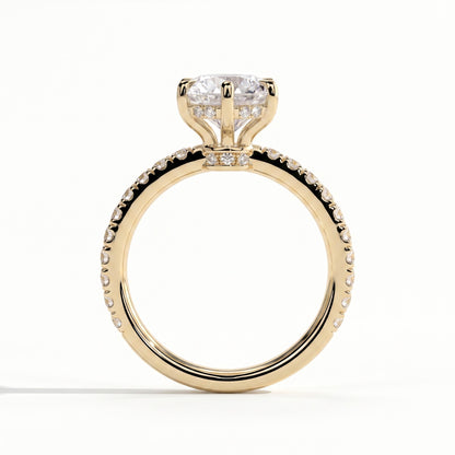 Round lab-grown diamond halo engagement ring in 14K (585) yellow gold, side profile 