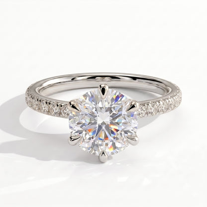 Round lab-grown diamond halo engagement ring in 14K (585) white gold, front view 