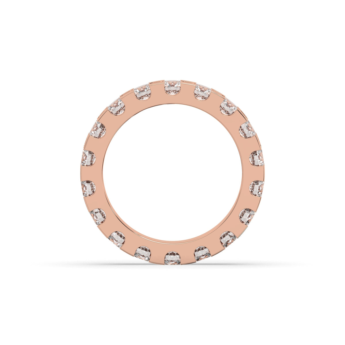 Melina round lab-grown diamond eternity wedding band in 750 rose gold, top view 