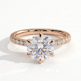Round lab-grown diamond halo engagement ring in 18K (750) rose gold, front view 