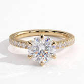 Round lab-grown diamond halo engagement ring in 18K (750) yellow gold, front view 