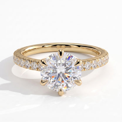 Round lab-grown diamond halo engagement ring in 18K (750) yellow gold, front view 