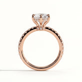 Round lab-grown diamond halo engagement ring in 18K (750) rose gold, side profile 