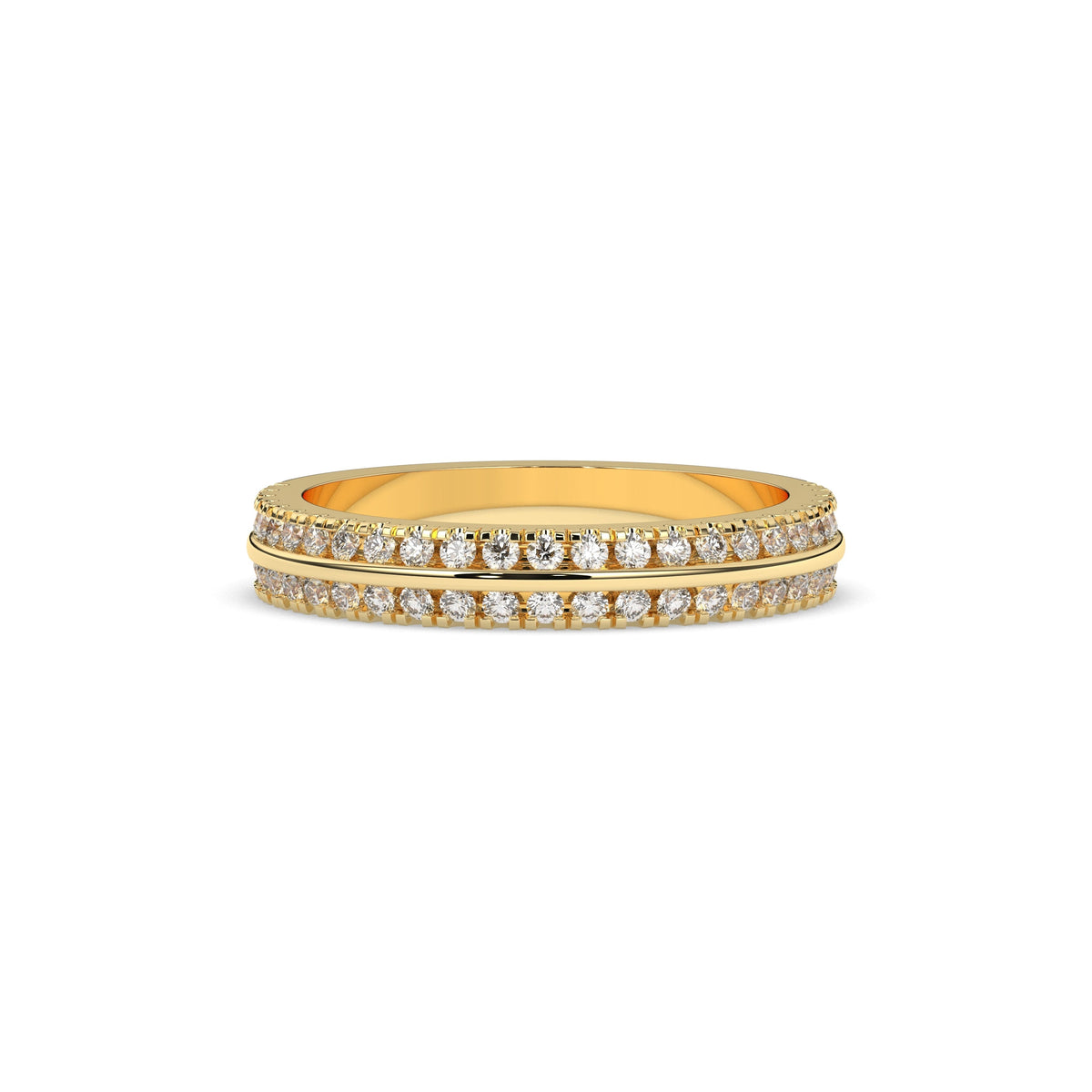 Liora double-row lab-grown diamond memoire wedding band in 750 yellow gold, front view 