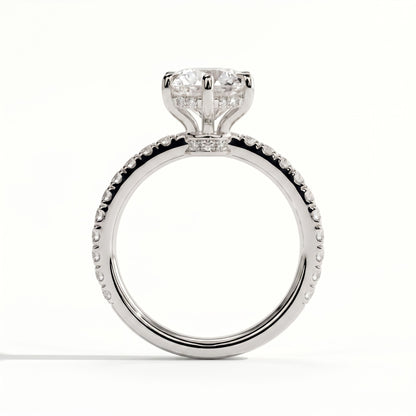 Round lab-grown diamond halo engagement ring in 950 platinum, side profile 