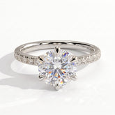 Round lab-grown diamond halo engagement ring in 950 platinum, front view 