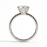 Round lab-grown diamond halo engagement ring in 14K (585) white gold, side profile 