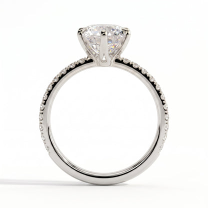 Round lab-grown diamond halo engagement ring in 14K (585) white gold, side profile 