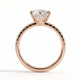 Round lab-grown diamond halo engagement ring in 14K (585) rose gold, side profile 