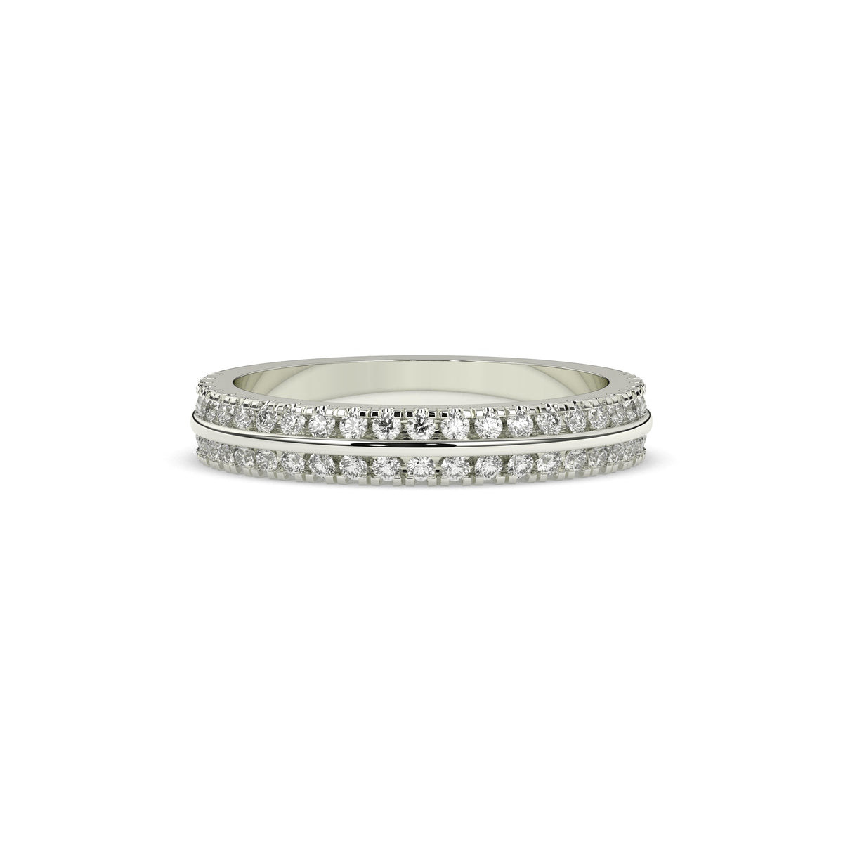 Liora double-row lab-grown diamond memoire wedding band in 750 white gold, front view 