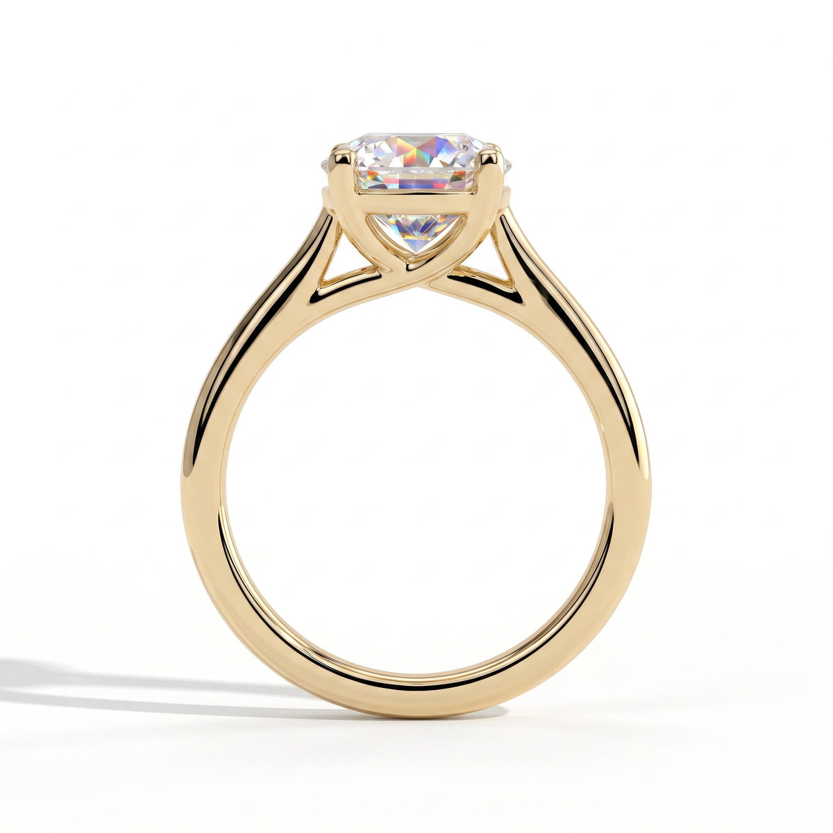 Round lab-grown diamond solitaire engagement ring in 18K (750) yellow gold, side profile 