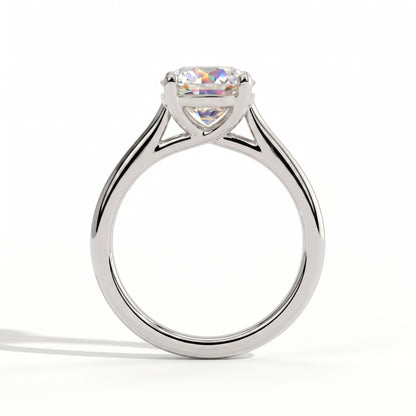 Round lab-grown diamond solitaire engagement ring in 18K (750) white gold, side profile 