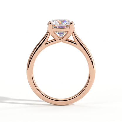 Round lab-grown diamond solitaire engagement ring in 18K (750) rose gold, side profile 