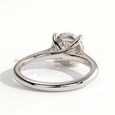 Round lab-grown diamond solitaire engagement ring in 18K (750) white gold, on white background 