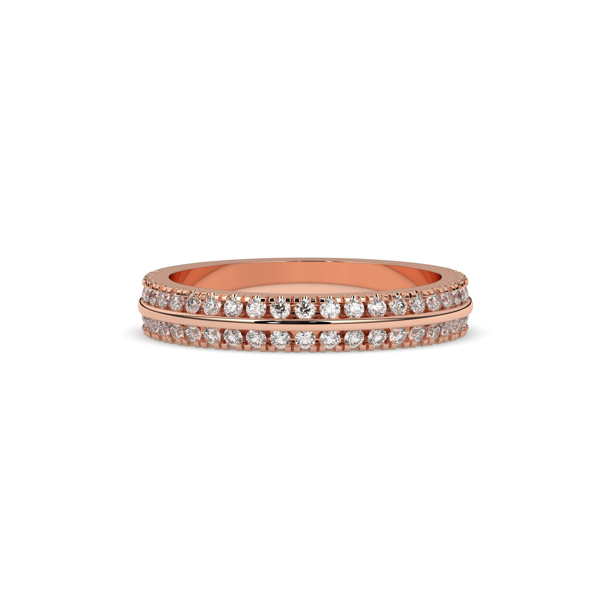 Liora double-row lab-grown diamond memoire wedding band in 750 rose gold, front view 