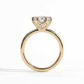 Round lab-grown diamond halo engagement ring in 14K (585) yellow gold, side profile 