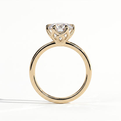 Round lab-grown diamond halo engagement ring in 14K (585) yellow gold, side profile 