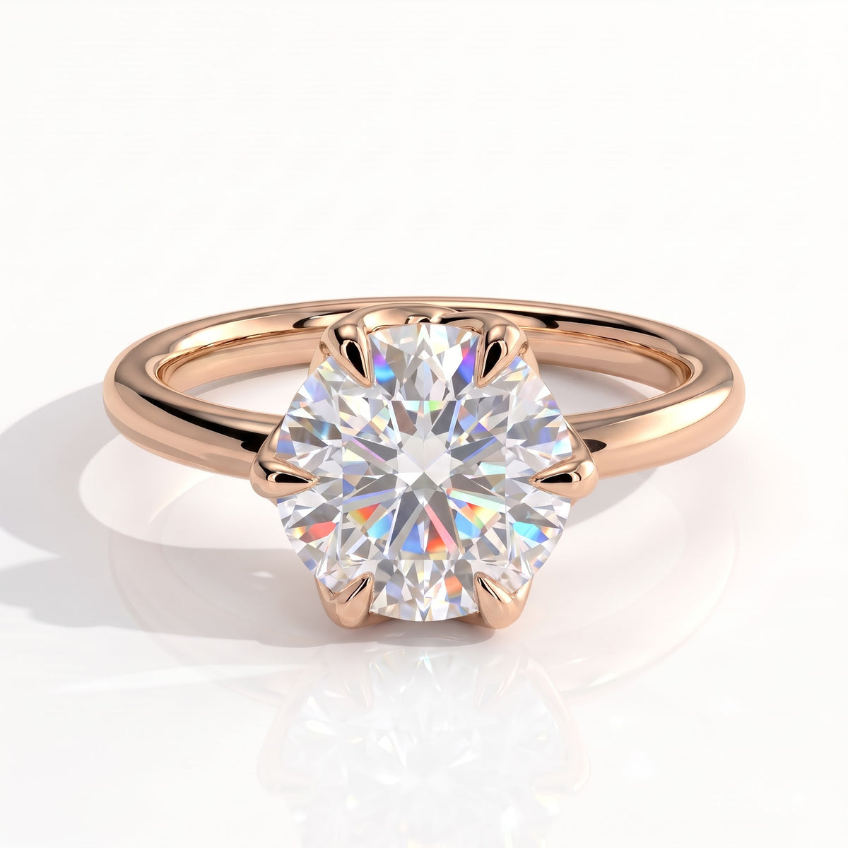 Round lab-grown diamond halo engagement ring in 14K (585) rose gold, front view 