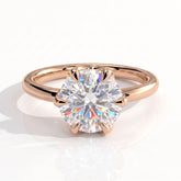 Round lab-grown diamond halo engagement ring in 18K (750) rose gold, front view 