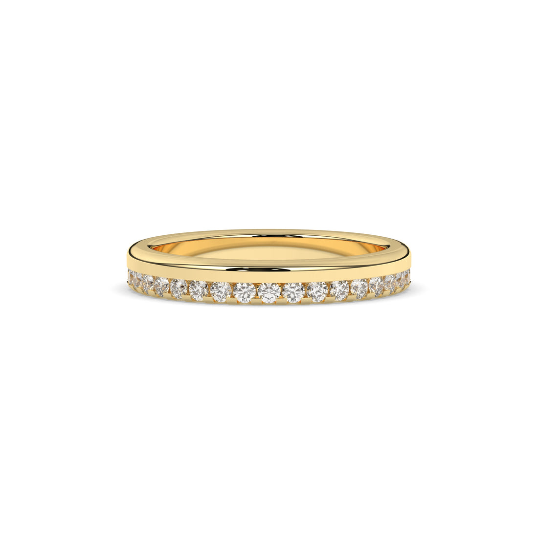 Noelia round lab-grown diamond memoire wedding band in 585 yellow gold, front view 