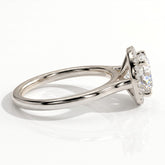 Round lab-grown diamond halo engagement ring in 14K (585) white gold, detail view 