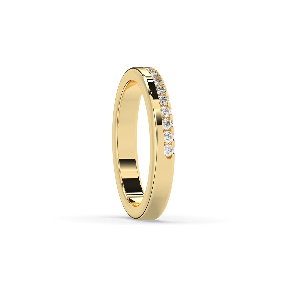 Noelia round lab-grown diamond memoire wedding band in 585 yellow gold, side view 