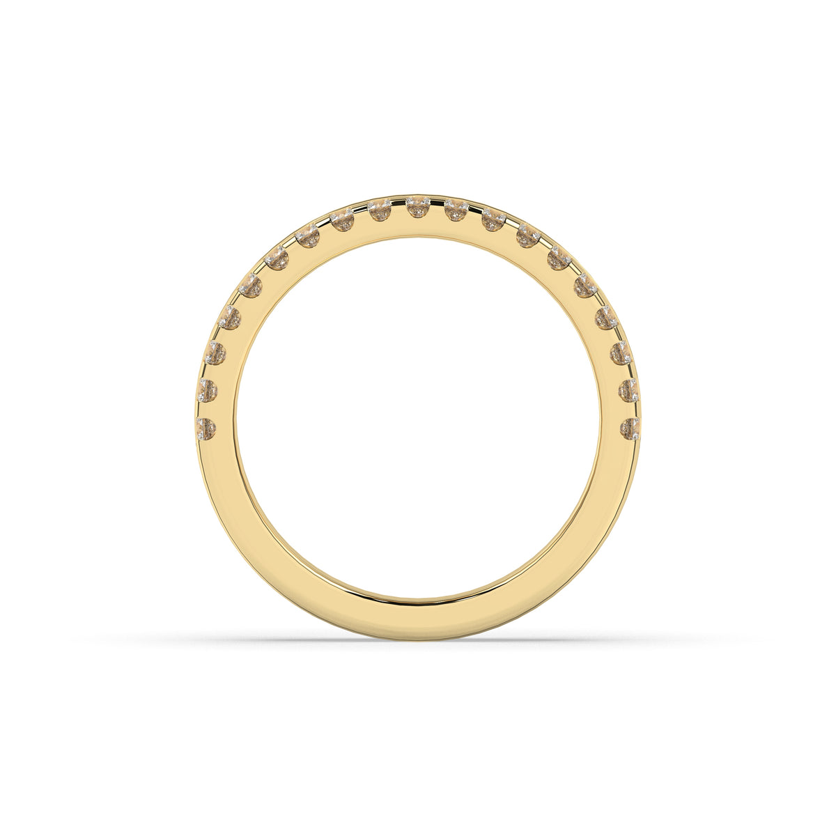 Noelia round lab-grown diamond memoire wedding band in 585 yellow gold, top view 