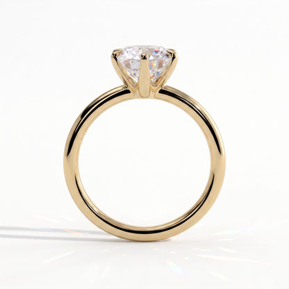 Round lab-grown diamond solitaire engagement ring in 18K (750) yellow gold, side profile 