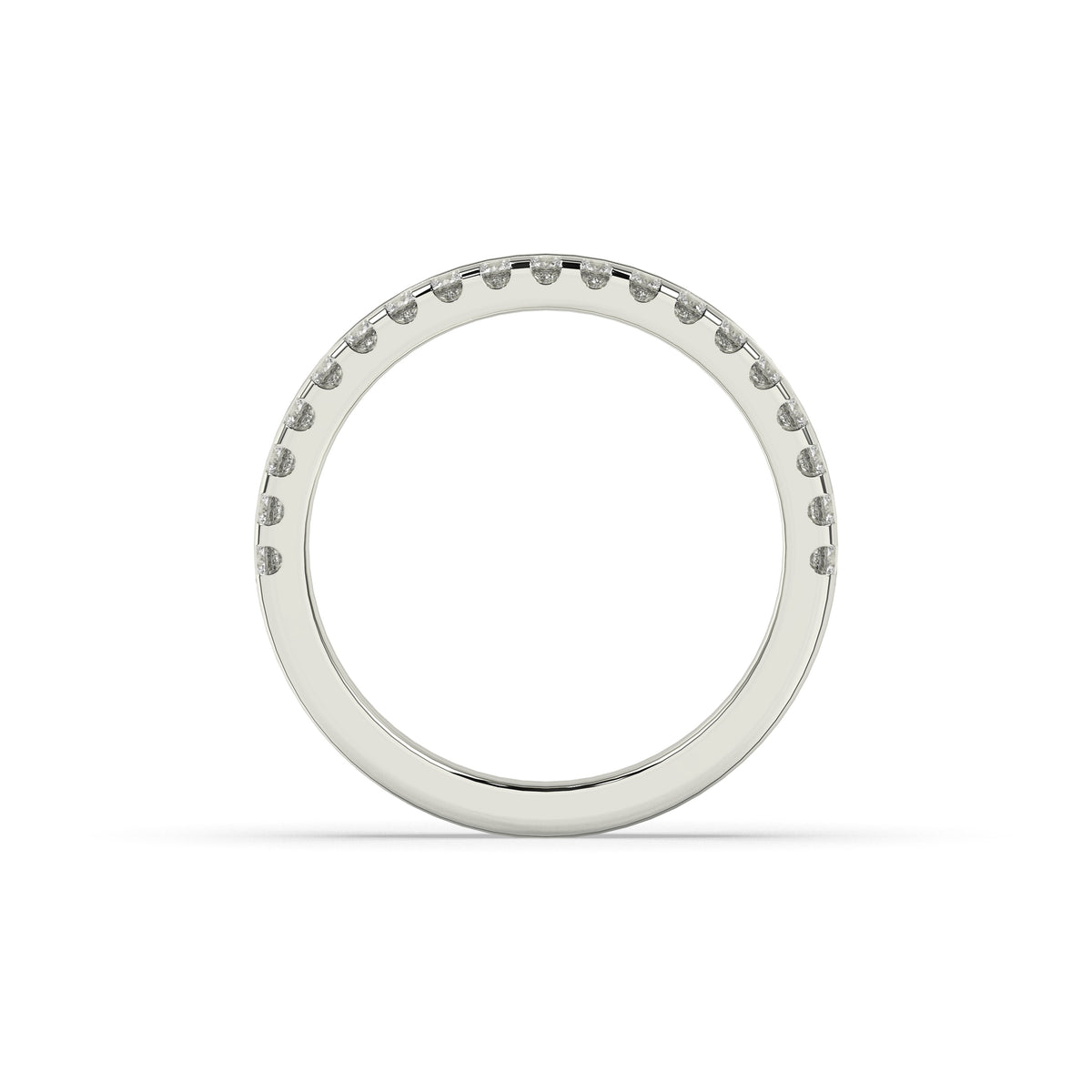 Noelia round lab-grown diamond memoire wedding band in 585 white gold, top view 