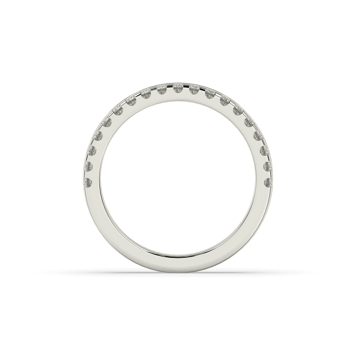 Noelia round lab-grown diamond memoire wedding band in 750 white gold, top view 