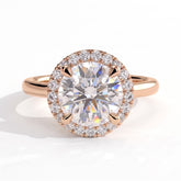 Round lab-grown diamond halo engagement ring in 14K (585) rose gold, front view 