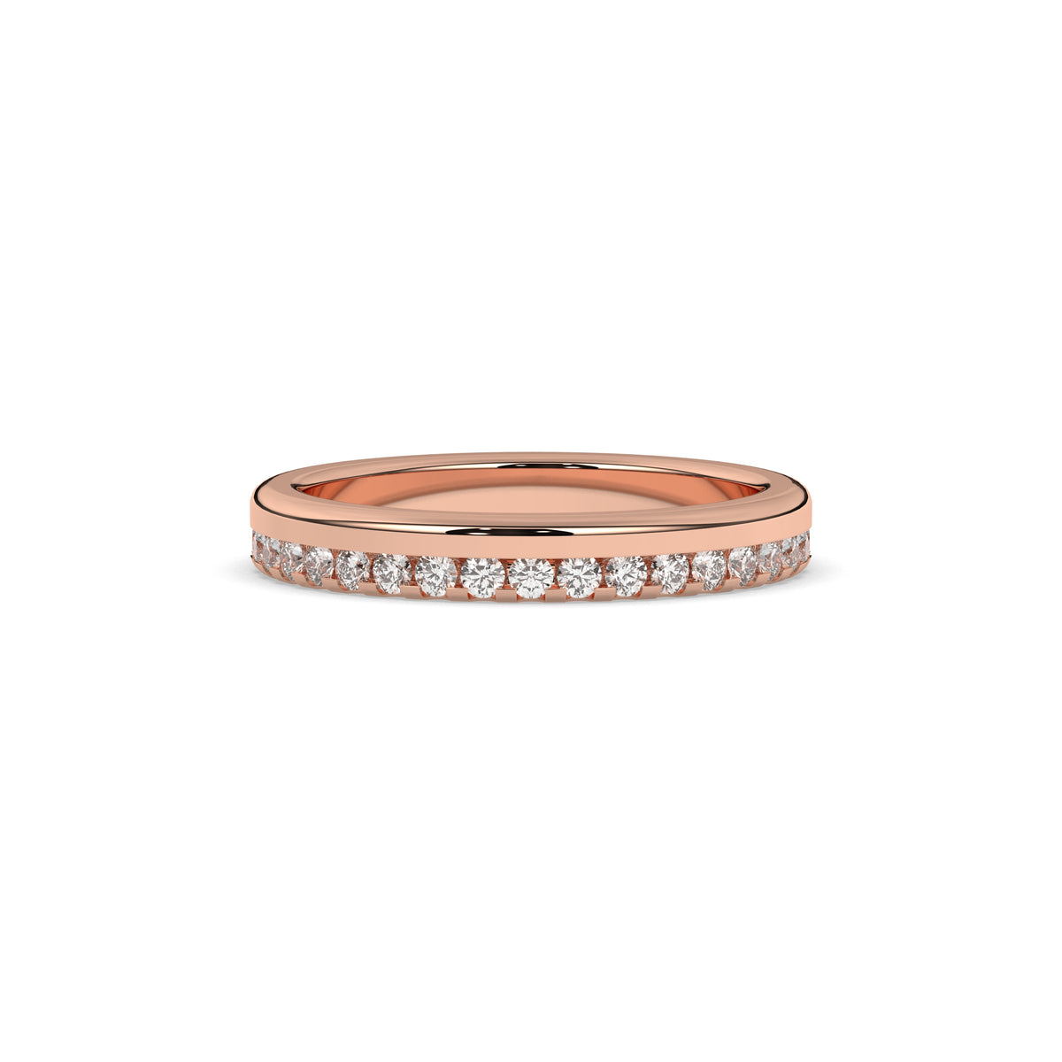 Noelia round lab-grown diamond memoire wedding band in 585 rose gold, front view 