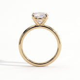 Round lab-grown diamond halo engagement ring in 14K (585) yellow gold, side profile 