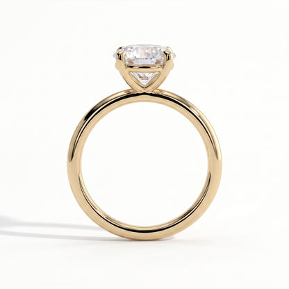 Round lab-grown diamond halo engagement ring in 14K (585) yellow gold, side profile 