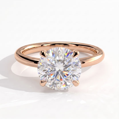 Round lab-grown diamond halo engagement ring in 14K (585) rose gold, front view 